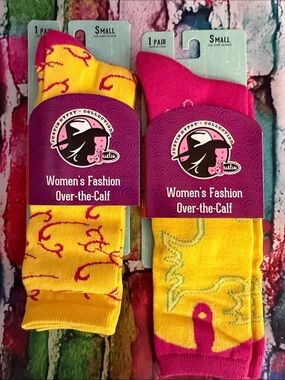 Justin Boots Women’s Fashion Over-the-Calf Socks - Yellow & Pink